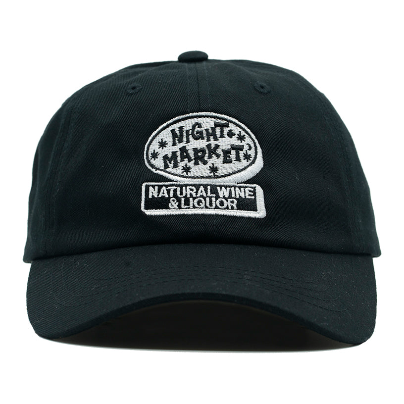Black baseball hat with Night Market logo on front
